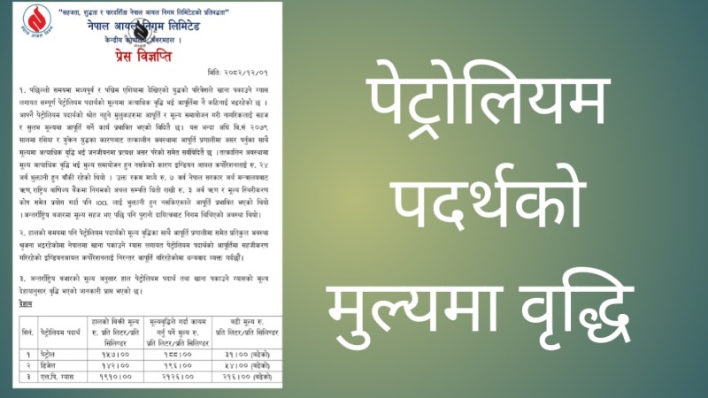 अन्तर्राष्ट्रिय मूल्यवृद्धिको प्रभाव: पेट्रोल, डिजेल र ग्यासको लागत बढ्ने
